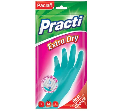 Перчатки резиновые Paclan  Practic, Extra Dry, синие , M