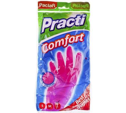 Перчатки резиновые Paclan "Practi.Comfort", розовые, размер L