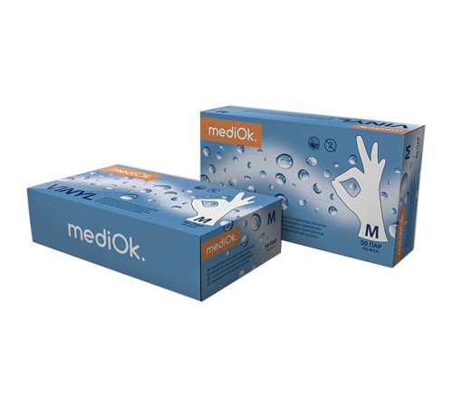 Перчатки виниловые MediOk, неопудренные, 50 пар/уп, размер M