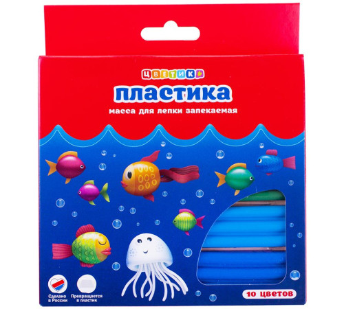 Пластика "Цветик", набор полимерной глины для лепки, 10 цветов, 200 гр.