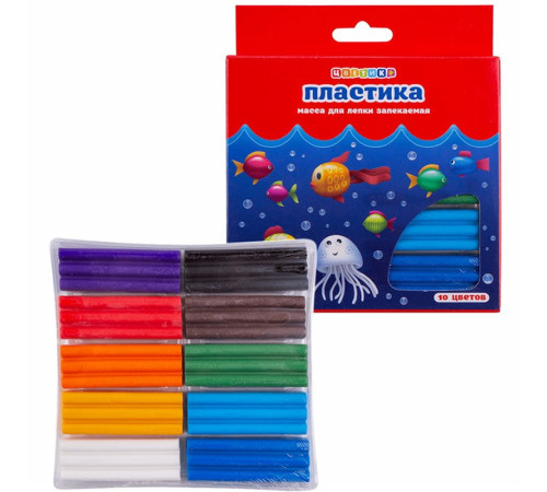 Пластика "Цветик", набор полимерной глины для лепки, 10 цветов, 200 гр.