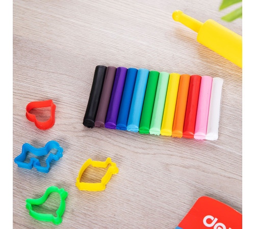 Пластилин Deli Dough 12 цветов, 160 гр., блистер с европодвесом