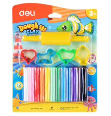 Пластилин Deli Dough 12 цветов, 160 гр., блистер с европодвесом