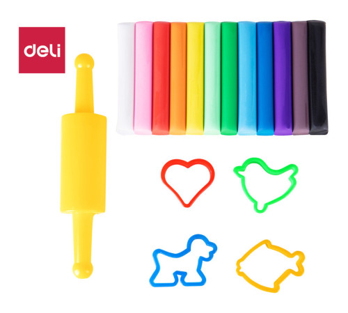 Пластилин Deli Dough 12 цветов, 160 гр., блистер с европодвесом
