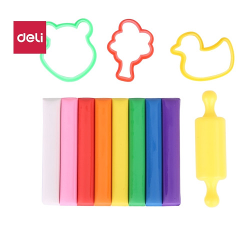 Пластилин Deli Dough 8 цветов, 100 гр., блистер с европодвесом