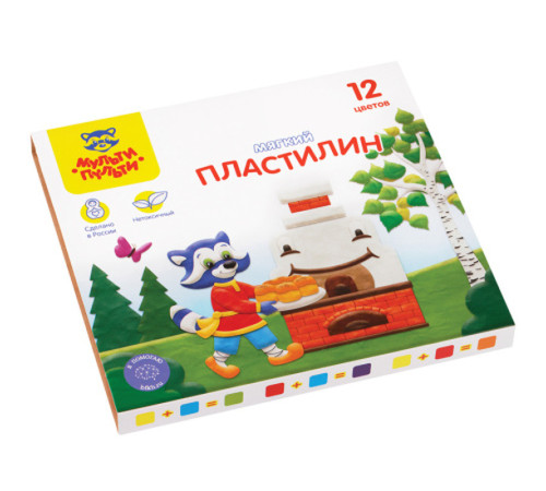 Пластилин Мульти-Пульти "Енот в сказке" 12 цветов, 144 гр., со стеком, картон