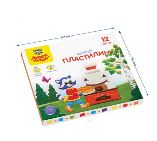 Пластилин Мульти-Пульти "Енот в сказке" 12 цветов, 144 гр., со стеком, картон