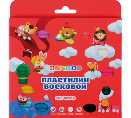 Пластилин восковой Невская Палитра "Цветик" 10 цветов со стеком, 150 гр