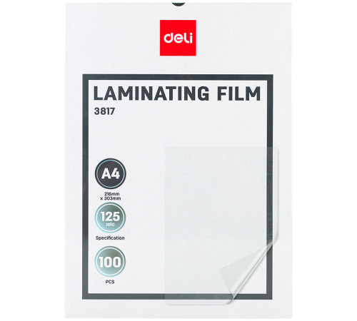 Пленка для ламинирования Deli А4, 125 мкм, глянец, 100 штук в упаковке