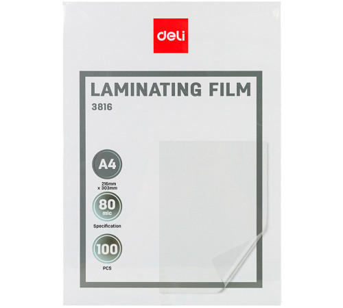 Пленка для ламинирования Deli А4, 80 мкм, глянец, 100 штук в упаковке