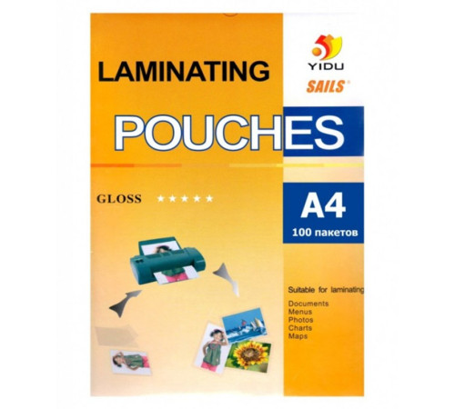 Пленка для ламинирования YIDU А4, 125 мкм, глянец, 100 штук в упаковке