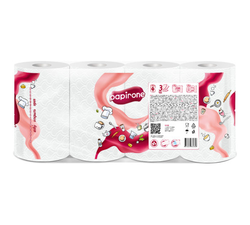 Полотенца бумажные Papirone, 4 шт в упаковке, 3-х слойные