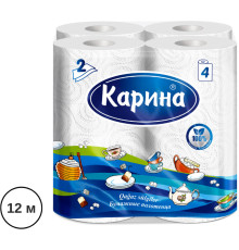 Полотенца бумажные "Карина", 2-х слойные, 4 рулона в упаковке, белый