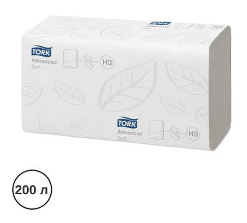 Полотенца бумажные Tork "Advanced", 2-х слойные, 200 листов 23х23 см,  ZZ, белые