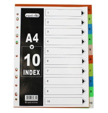 Разделитель пластиковый BASY, А4, 10 листов, цветной