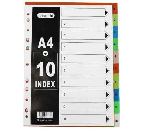Разделитель пластиковый BASY, А4, 10 листов, цветной