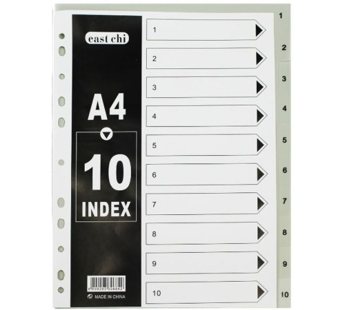 Разделитель пластиковый BASY, А4, 10 листов, серый