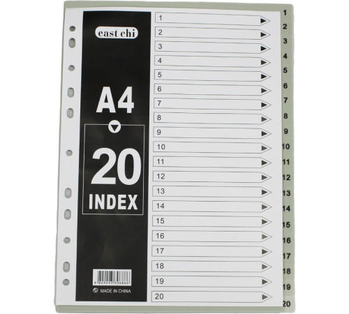 Разделитель пластиковый BASY, А4, 20 листов, серый