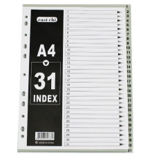 Разделитель пластиковый BASY, А4, 31 лист, серый