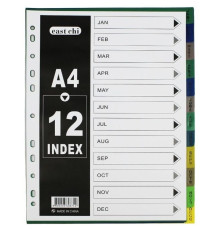 Разделитель пластиковый BASY, А4, January-December, цветной