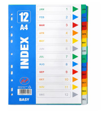 Разделитель пластиковый BASY, А4, January-December, цветной