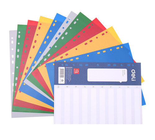 Разделитель пластиковый DELI, А4, 10 листов, цветной