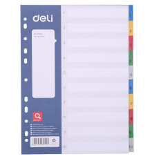 Разделитель пластиковый DELI, А4, 10 листов, цветной