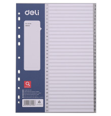 Разделитель пластиковый DELI, А4, 31 лист, серый