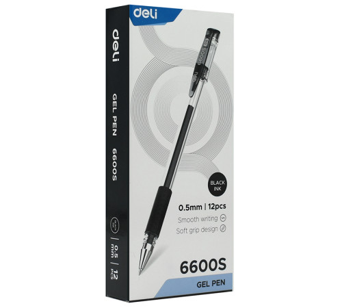 Ручка гелевая Deli "6600", 0,5 мм, черная