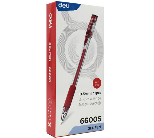 Ручка гелевая Deli "6600",  0,5 мм, красная