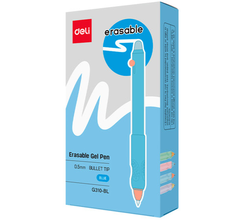Ручка гелевая DELI "G310" 0,5 мм, синяя, автоматическая, стирающиеся чернила