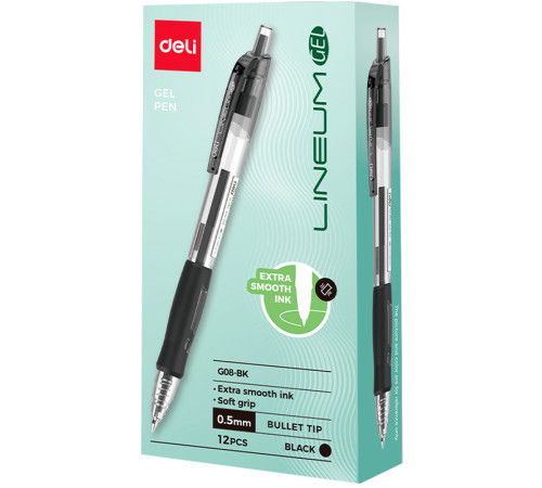 Ручка гелевая DELI "Lineum" 0,5 мм, автоматическая, черная