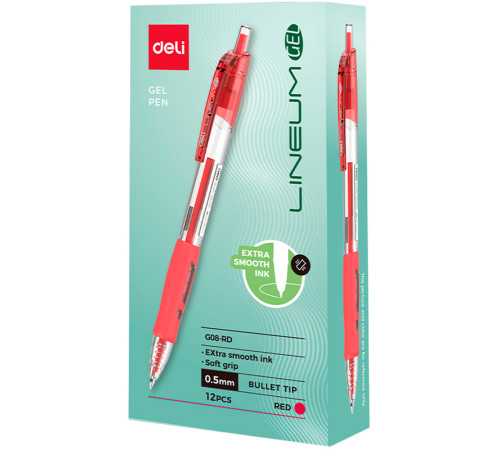 Ручка гелевая DELI "Lineum" 0,5 мм, автоматическая, красная