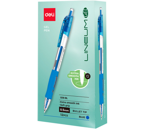 Ручка гелевая DELI "Lineum" 0,5 мм, автоматическая, синяя