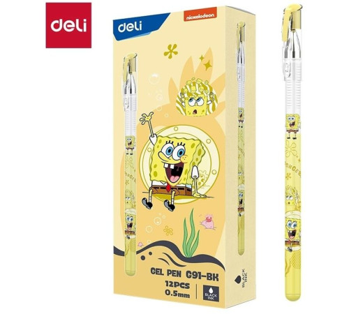 Ручка гелевая DELI "SpongeBob" 0,5 мм, черная