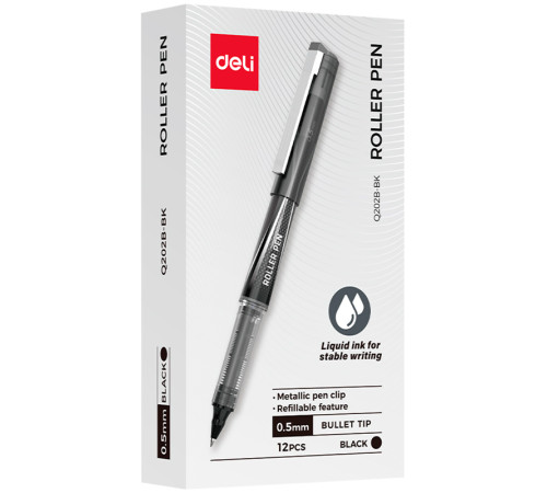 Ручка роллерная DELI "Q202B" черная, 0,5 мм