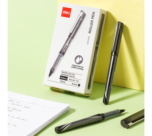 Ручка роллерная DELI "Q202B" черная, 0,5 мм