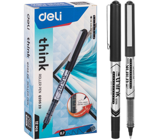 Ручка роллерная DELI "Think" черная, 0,7 мм