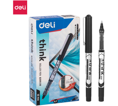 Ручка роллерная DELI "Think" черная, 0,7 мм