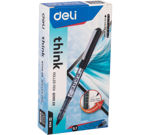 Ручка роллерная DELI "Think" черная, 0,7 мм