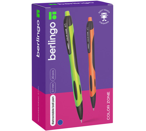 Ручка шариковая Berlingo "Color Zone", автоматическая, 0,7 мм, синие чернила