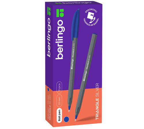 Ручка шариковая BERLINGO "Triangle Silver" 1,0 мм, синяя
