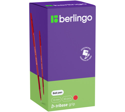 Ручка шариковая Berlingo "Tribase grip"  1,0мм, красная,  грип