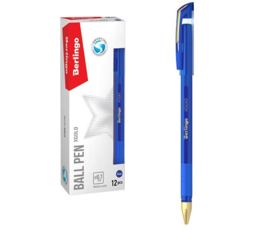 Ручка шариковая BERLINGO "xGold" 0,7 мм, игольчатый стержень, синяя, грип
