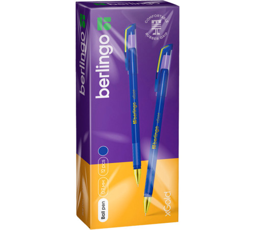 Ручка шариковая BERLINGO "xGold" 0,7 мм, игольчатый стержень, синяя, грип
