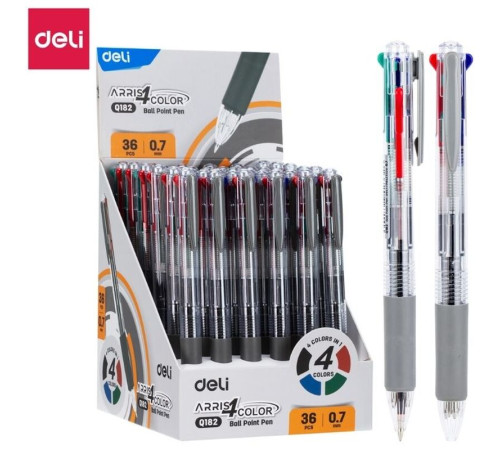 Ручка шариковая DELI "Arris" автоматическая, трехцветная, 0,7 мм, синяя, черная, красная