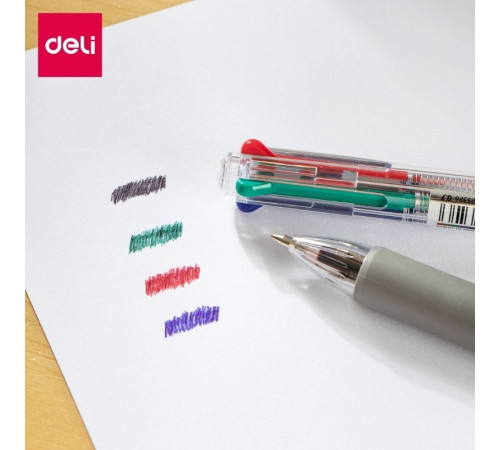 Ручка шариковая DELI "Arris" автоматическая, трехцветная, 0,7 мм, синяя, черная, красная