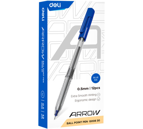 Ручка шариковая DELI "Arrow Q00830", 0,5 мм, синяя