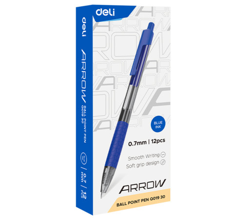 Ручка шариковая DELI "Arrow Q01930" автоматическая, 0,7 мм, синяя