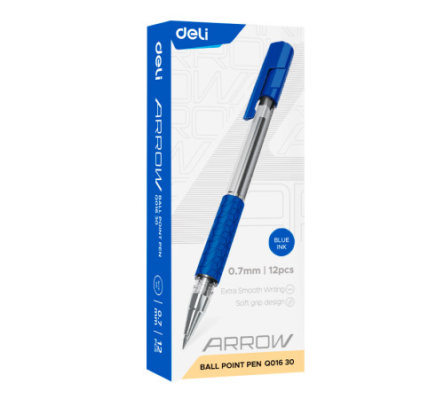 Ручка шариковая DELI "Arrow", 0,7 мм, синяя, грип 